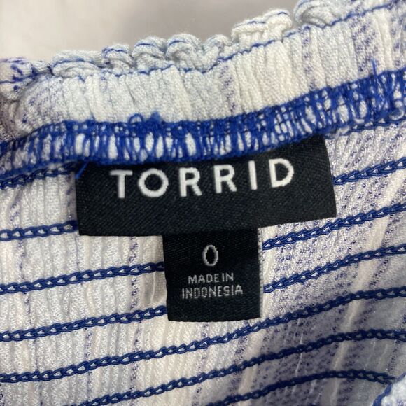 Torrid Size 0 Cami Smocked Blue White Striped Square Neck Sleeveless Adjustable - Picture 4 of 7